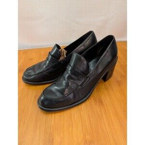 Franco Sarto Flex Womens Penny Loafers Black Block Heels Size 10 Leather (T03)